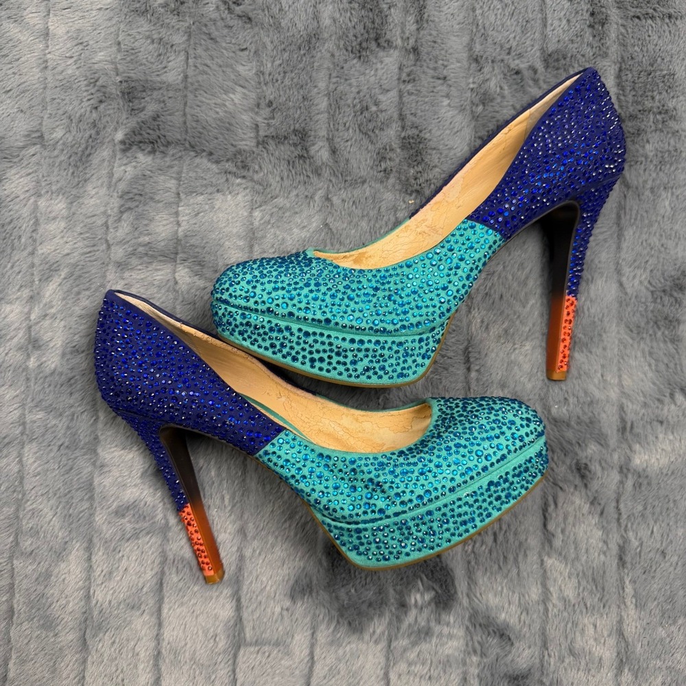 Gianni Bini Ombre Rhinestone Platform Pumps Blue Teal Orange Heels 9.5M